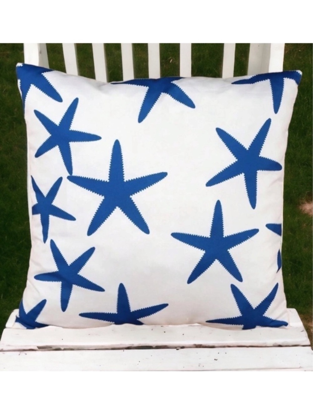 Coastal Starfish Pillow Cover Beach Nautical Square Blue White 17. 7 X 17.7 in